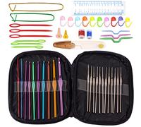 Retoo Juego de ganchos de ganchillo ergonómicos coloridos de aluminio con bolsa portátil, mini juego de ganchillo con 22 piezas y accesorios de punto, regalo ideal para niños a partir 8 (negro)
