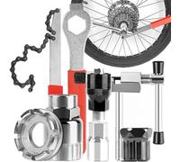 Retoo Juego de herramientas para bicicleta - Remachadora de cadena, extractor de bielas, látigo de cadena, llave de rodamiento interior, extractor de rueda libre, herramienta de corona dentada - Juego