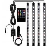Retoo Juego De Iluminación LED Autoadhesivo para Coche, 4 Tiras RGB, 48 Leds, 8 Colores, Control Remoto, Resistente Al Agua, Fácil Instalación