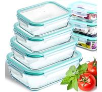 Retoo Juego de recipientes herméticos de cristal, 370, 640, 1000, 1500 ml, con tapa, juego de 4 recipientes para almacenamiento de alimentos, transparentes