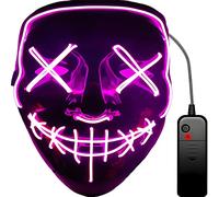 Retoo Máscara LED de Halloween, 3 modos de luz, color rosa, tamaño | PVC, banda elástica, espuma para el frente, aprox. Cable de 1 m, controlador de batería, 2 pilas AA no incluidas