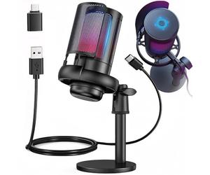 Retoo Micrófono para videojuegos RGB, micrófono USB con función de silencio de un clic, cancelación de ruido, control de volumen, filtro de pop, plug & play, para PC, PS4, PS5, streaming, podcast,