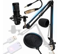 Retoo Micrófono USB sin renMicrófono Unidirectivo con filtro pop Micrófono con soporte ajustable Función Plug & Play Entrada de auriculares para artistas, podcasters y músicos