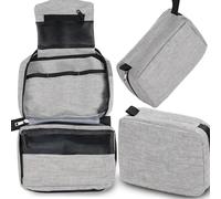 Retoo Neceser con gancho para colgar, neceser de viaje con cremallera, bolsa de cosméticos 5 bolsillos, bolsa de cosméticos para mujer, hombre, niños, bolsa de aseo para accesorios, champú, gris, gris