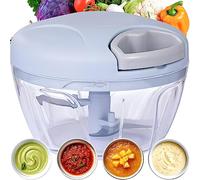 Retoo Picadora Manual con Cuerda, Cortador de Verduras y Frutas Multifuncional, 2 Cuchillas Cebolla de Acero Inoxidable, Vegetable Chopper con Tapa, 500 ml, Sin BPA, Sin Electricidad, Gris