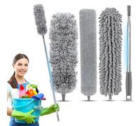 Retoo Plumero telescópico de microfibra con barra telescópica, removedor de telarañas, 3 puntas intercambiables, para limpiar techos, huecos, telarañas, 280 cm de largo, color gris