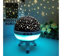 Retoo Proyector de estrellas LED, 7 colores, giro 360°, 3 W, USB y pilas | 15 x 15 x 17 cm, función regulable, uso como lámpara nocturna, 3 pilas AA no incluidas, funcionamiento silencioso, blanco