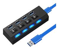Retoo Puerto Hub USB con interruptor de alimentación y LED, concentrador de datos activo para carga y transferencia de datos, portátil, MacBook Air, Powerbank (4 puertos 3.0), Negro