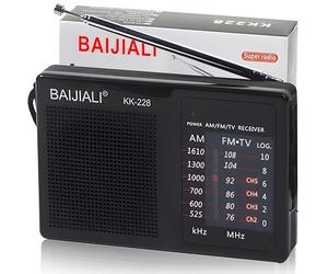 Retoo Radio portátil Am/FM, 2 Pilas AA, Antena telescópica, Jack 3,5 mm