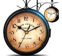 Retoo Reloj de Estación de Tren de Doble Cara, Resistente a la Intemperie, Negro, Decorativo Con Soporte Para Exteriores