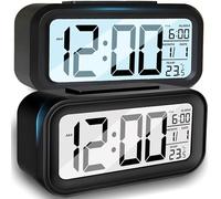 Retoo Reloj despertador digital con indicador de temperatura y pantalla LED grande, reloj de mesa para dormitorio con fecha, funciona con pilas, despertador electrónico con luz nocturna para niños,