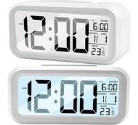 Retoo Reloj despertador digital con indicador de temperatura y pantalla LED grande, reloj de mesa para dormitorio con fecha, funciona con pilas, despertador electrónico con luz nocturna para niños,