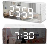 Retoo Reloj Despertador Digital con Pantalla LED Grande, Alarma De Espejo Portátil con Brillo Ajustable Función, Temperatura Y Snooze, Puerto De Carga USB Y Pilas, Decoración Moderna para El Hogar