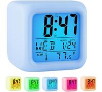 Retoo Reloj Despertador Digital De 7 Colores RGB, LED Pantalla Reloj Alarm, Inteligente Reloj Despertador Digital con Repetición De Datos De Temperatura, A Pilas, para Niños, Adulto, Viajar