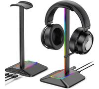 Retoo Soporte para Auriculares RGB Universal HUB USB Soporte de Juego y Pantalla Adecuado para Mesa de 22,4 x 10,8 x 11,3 cm, Color Negro