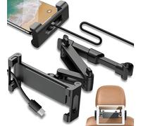 Retoo Soporte Tablet Coche Reposacabezas, Sujeta Cabezas 360° Rotación, Ajustable para Niños, Compatible con Dispositivos de 140-250mm, Funda y Accesorios para Móvil y Tablet