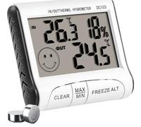 Retoo Termómetro con sensor exterior, hora, termómetro interior exterior, higrómetro interior, hidrómetro, termómetro interior digital con sensor exterior, pantalla LCD