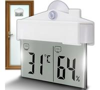 Retoo Termómetro digital para ventana de 11 x 10 x 2,2 cm, termómetro exterior - 20 a +70 °C, 20 - 90% de humedad, pantalla LCD a pilas, termómetro e higrómetro, color blanco