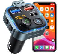 Retoo Transmisor FM Bluetooth 5.0 para coche, adaptador de receptor, cargador de coche con doble carga USB, manos libres, tipo C QC 3.0 USB, PD 20 W, carga rápida con luz ambiental azul