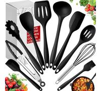 Retoo Utensilios de cocina, juego de utensilios de cocina de silicona, juego de cubiertos de cocina de 10 piezas, antiadherentes, prácticos accesorios de cocina: espátulas, cucharas, espátulas
