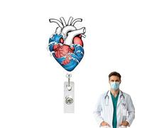 Retractable Badge Holder - Heart Pattern Vertical ID Cards Clip for Nurses Staff | Reel Clip with Strong Cord and Secure Strap, ID Holder for Doctor Teacher Student Office Employee Women Men