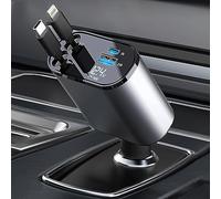 Cargador de Coche retráctil con 100 W, Cargador rápido de Coche 4 en 1 para iPhone y Tipo C, Cables retráctiles (80 cm) y 2 Puertos de Carga, Compatible con iPhone 15/14/13/12 Pro MAX XR,