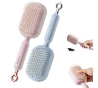 Retractable Cushion Massage Comb, Air Anti Static One-pull Self Cleaning Hair Brush, for All Hairs Types Home Travel School. (pink+blue)