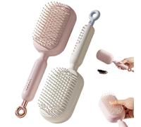 Retractable Cushion Massage Comb, Air Anti Static One-pull Self Cleaning Hair Brush, for All Hairs Types Home Travel School. (pink+white)