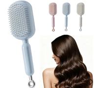 Retractable Cushion Massage Comb - Anti-Static Self Cleaning Hair Brush, Ergonomic Handle Hair Comb & Effortless Detangling Tool Easy Clean for all types of hair and wigs (BLUE)