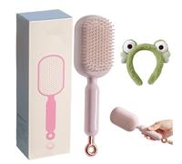 Retractable Cushion Massage Comb, Anti Static Self Cleaning Hair Brush, Pull Ring Air Cushion Massage Retractable Hair Brush for Detangling Thick Curly Hair for Women Men All Types (Pink)