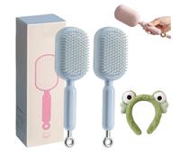 Retractable Cushion Massage Comb, Anti Static Self Cleaning Hair Brush, Pull Ring Air Cushion Massage Retractable Hair Brush for Detangling Thick Curly Hair for Women Men All Types (2-Blue)