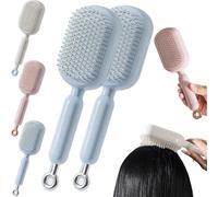 Retractable Cushion Massage Comb Brush, Self Cleaning Hair Brush, Retractable Hair Brushes, Easy Clean, Anti Static Self Cleaning Hair Brush for Women Men All Types Home Travel Office School (#A,2PCS)