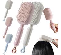 Retractable Cushion Massage Comb Brush, Self Cleaning Hair Brush, Retractable Hair Brushes, Easy Clean, Anti Static Self Cleaning Hair Brush for Women Men All Types Home Travel Office School (#E,2PCS)