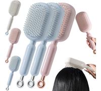 Retractable Cushion Massage Comb Brush, Self Cleaning Hair Brush, Retractable Hair Brushes, Easy Clean, Anti Static Self Cleaning Hair Brush for Women Men All Types Home Travel Office School (#E,3PCS)
