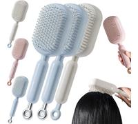 Retractable Cushion Massage Comb Brush, Self Cleaning Hair Brush, Retractable Hair Brushes, Easy Clean, Anti Static Self Cleaning Hair Brush for Women Men All Types Home Travel Office School (#F,3PCS)