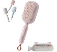 Retractable Cushion Massage Comb Brush, Self Cleaning Hair Brush with Anti-Static & Air-Cushion for Detangling and Scalp Massage, For All Hair Types (Pink)