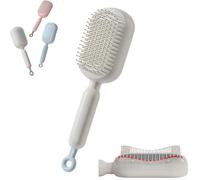 Retractable Cushion Massage Comb Brush, Self Cleaning Hair Brush with Anti-Static & Air-Cushion for Detangling and Scalp Massage, For All Hair Types (White)