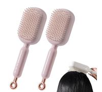 Retractable Cushion Massage Comb Brush, Wet Dry Anti Static Self Cleaning Hair Brush for Women Men (Pink,2pcs)
