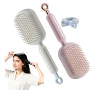 Retractable Cushion Massage Comb, Retractable Hair Brush, Anti Static Self Cleaning Hair Brush for Women, Hair Styling Tools for All Types (Pink+White)