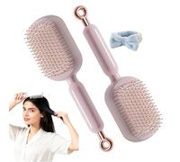 Retractable Cushion Massage Comb, Retractable Hair Brush, Anti Static Self Cleaning Hair Brush for Women, Hair Styling Tools for All Types (Pink*2)
