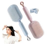 Retractable Cushion Massage Comb, Retractable Hair Brush, Anti Static Self Cleaning Hair Brush for Women, Hair Styling Tools for All Types (Pink+Blue)