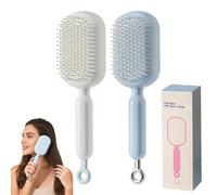 Retractable Cushion Massage Comb, Retractable Hair Brush for Women, Self Cleaning Hair Brush, Hairs Styling Tools for All Hairs Types, For Women Men Home Travel Office School Use (White+Blue*2pcs)