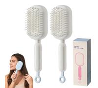 Retractable Cushion Massage Comb, Retractable Hair Brush for Women, Self Cleaning Hair Brush, Hairs Styling Tools for All Hairs Types, For Women Men Home Travel Office School Use (White*2pcs)