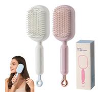 Retractable Cushion Massage Comb, Retractable Hair Brush for Women, Self Cleaning Hair Brush, Hairs Styling Tools for All Hairs Types, For Women Men Home Travel Office School Use (White+Pink*2pcs)