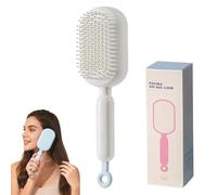 Retractable Cushion Massage Comb, Retractable Hair Brush for Women, Self Cleaning Hair Brush, Hairs Styling Tools for All Hairs Types, For Women Men Home Travel Office School Use (White)