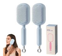 Retractable Cushion Massage Comb, Retractable Hair Brush for Women, Self Cleaning Hair Brush, Hairs Styling Tools for All Hairs Types, For Women Men Home Travel Office School Use (Blue*2pcs)