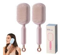Retractable Cushion Massage Comb, Retractable Hair Brush for Women, Self Cleaning Hair Brush, Hairs Styling Tools for All Hairs Types, For Women Men Home Travel Office School Use (Pink*2pcs)