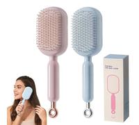 Retractable Cushion Massage Comb, Retractable Hair Brush for Women, Self Cleaning Hair Brush, Hairs Styling Tools for All Hairs Types, For Women Men Home Travel Office School Use (Blue+Pink*2pcs)