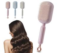 Retractable Cushion Massage Comb, Retractable Self Cleaning Hair Brush for Women Men, Anti-Static Air Cushion Comb, for All Hairs Types in Bathroom Bedroom Office Travel, One-pull Clean (1PCS-Pink)
