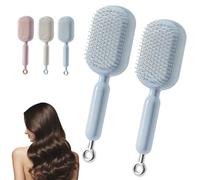 Retractable Cushion Massage Comb, Retractable Self Cleaning Hair Brush for Women Men, Anti-Static Air Cushion Comb, for All Hairs Types in Bathroom Bedroom Office Travel, One-pull Clean (2PCS-e)